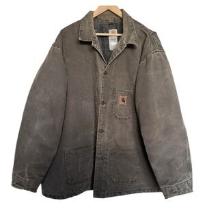 VTG Carhartt Duck Canvas Blanket Lined Jacket Mens 2XL Brown USA Made C58 CHT